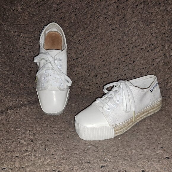 PALM ANGELS-Off White-Ivory Canvas Espadrille Sneakers-Lace Up-Sz 36-Excellent - Picture 1 of 8